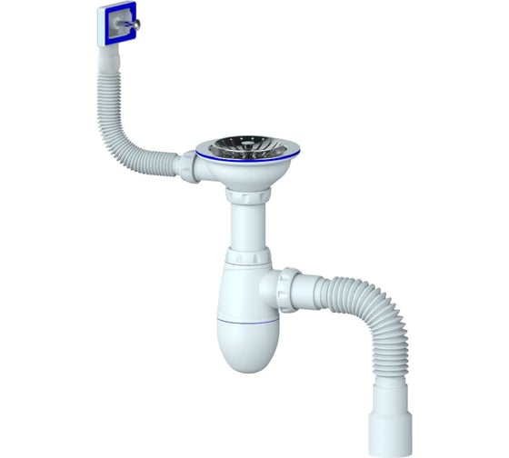 Изображение товара Сифон Unicorn B425P 3 1/2х40 с прямоугольным переливом, с гофрой 40х40х50 винт, шток, ручка - пластик 541219