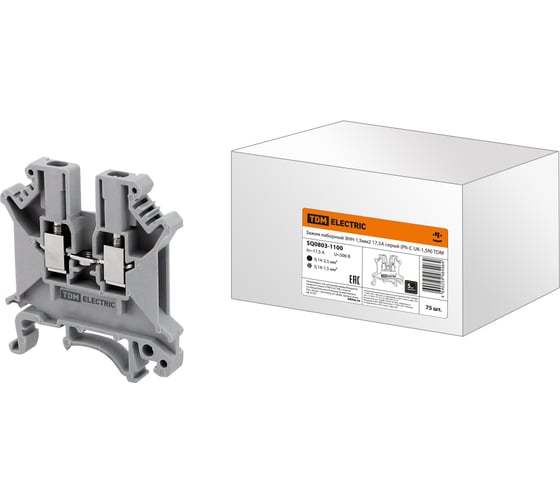 Изображение товара Наборный зажим TDM ELECTRIC ЗНН-1,5мм2 17,5А серый Ph-C UK-1,5N SQ0803-1100