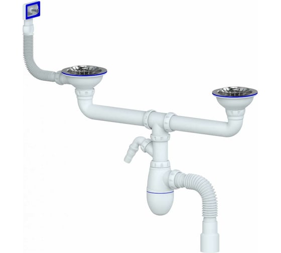 Изображение товара Сифон Unicorn B730VP  3 1/2х40 двойной, нос, с прямоугольным переливом, с гофрой 40х40/50 544825