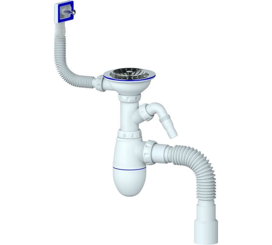 Изображение товара Сифон Unicorn B435VP 3 1/2х40 с прямоугольным переливом, с носиком, с гофрой 40х40х50 544819