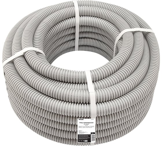 Изображение товара Гофрированная труба REXANT из ПВХ с зондом, d 32 мм, серая, 25 м 28-0032-2