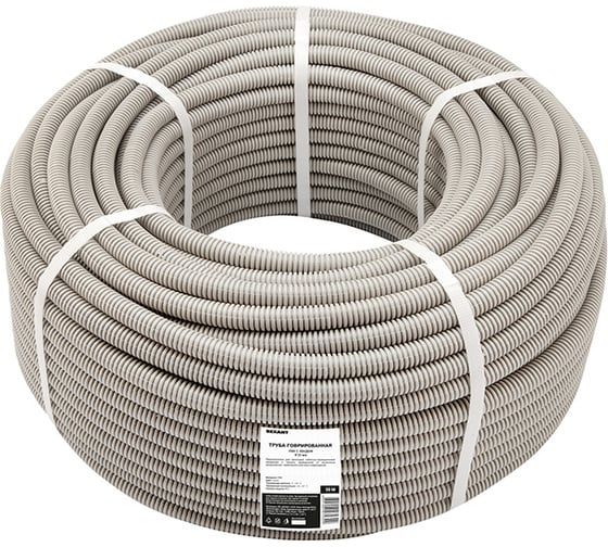 Изображение товара Гофрированная труба REXANT из ПВХ с зондом, d 25 мм, серая, 50 м 28-0025-2