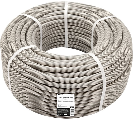 Изображение товара Гофрированная труба REXANT из ПВХ с зондом, d 16 мм, серая, 100 м 28-0016-2