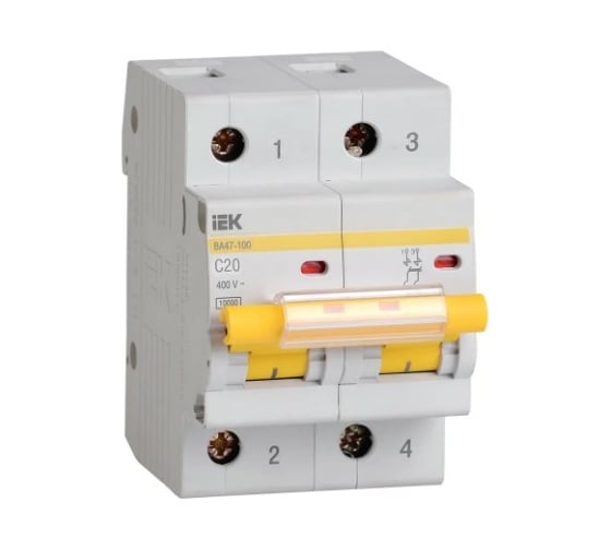 Изображение товара Автоматический выключатель IEK ВА47-100 2Р 20А 10кА х-ка C MVA40-2-020-C
