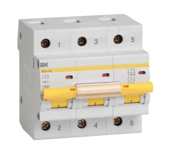 Изображение товара Автоматический выключатель IEK ВА47-100 3Р 20А 10кА х-ка C MVA40-3-020-C