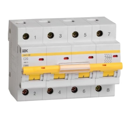 Изображение товара Автоматический выключатель IEK ВА47-100 4Р 20А 10кА х-ка C MVA40-4-020-C