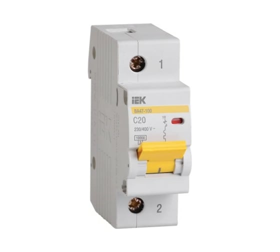 Изображение товара Автоматический выключатель IEK ВА47-100 1Р 20А 10кА х-ка C MVA40-1-020-C