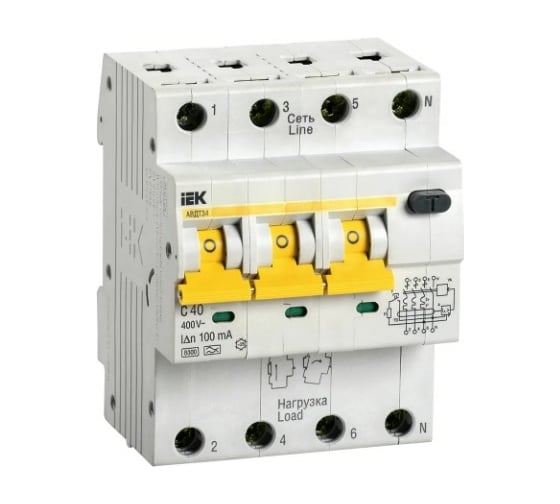 Изображение товара Автоматический выключатель дифференциального тока IEK АВДТ 34 C40 100мА MAD22-6-040-C-100
