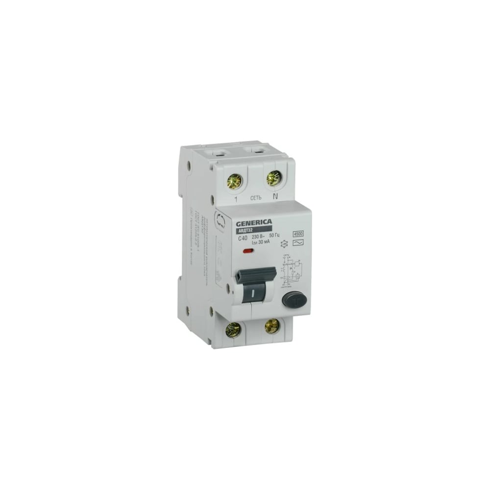 Автоматический выключатель дифференциального тока GENERICA выключатель автоматический дифференциального тока 2п 1p n c 10а 30ма тип ac 4 5ка ад 12 basic ekf da12 10 30 bas