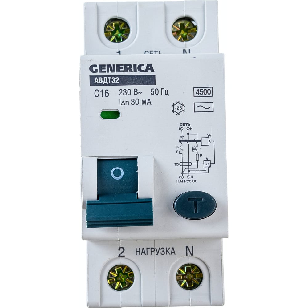 Автоматический выключатель дифференциального тока GENERICA удлинитель на катушке 4х30м 16а ip20 ук30 2p pe 3х1 5 термозащита generica wkp20 16 04 30 g
