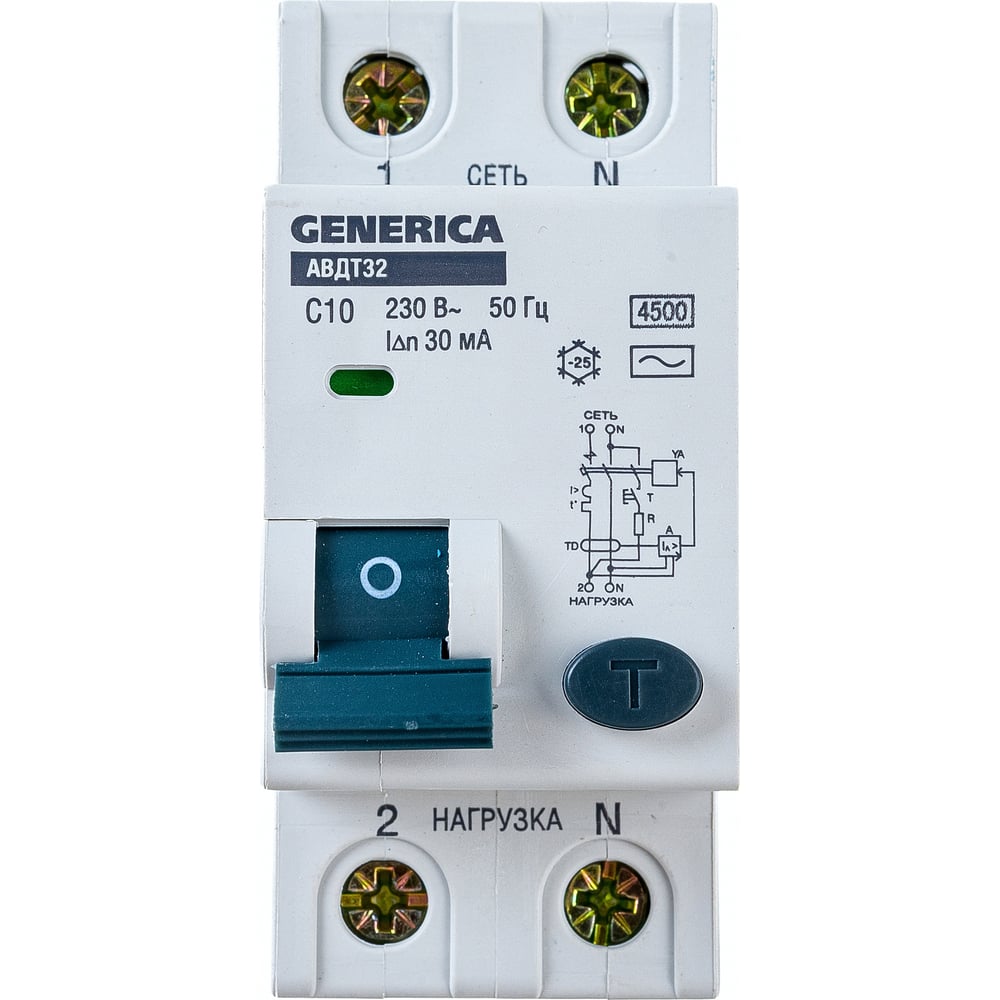 Автоматический выключатель дифференциального тока GENERICA автоматический выключатель sigma elektrik дифференциального тока авдт ac 2p 30ma 6ka 25a