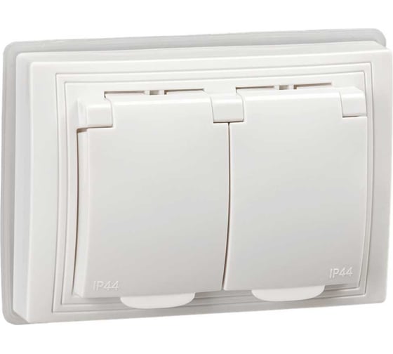 Изображение товара Розетка GENERICA KVARTA 2ая с з/к с з/ш РСбш12-3-КБ-44 16А IP44 бел. KV-R26-16-44-K01