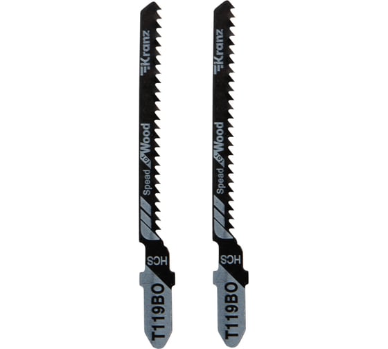 Изображение товара Пилка для лобзика по оргстеклу T119BO 76 мм, шаг 2.1 мм, фигурный рез, 2 шт KRANZ KR-92-0311