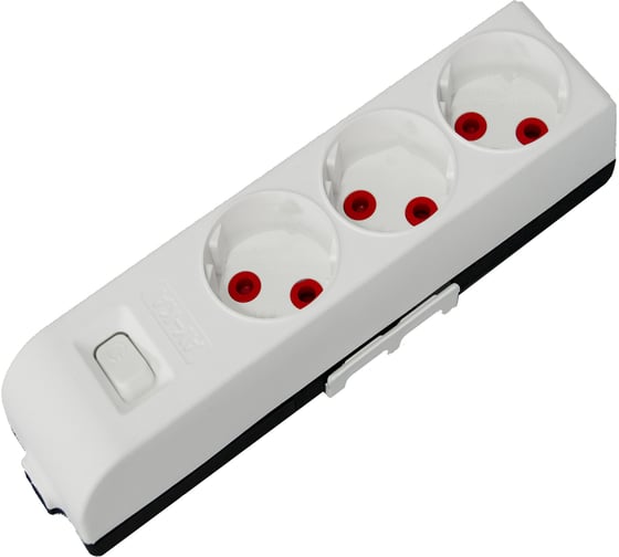 Изображение товара 3-местная колодка AY-KA с суппортом с заземлением 16А 250В с выключателем, белый 220301000