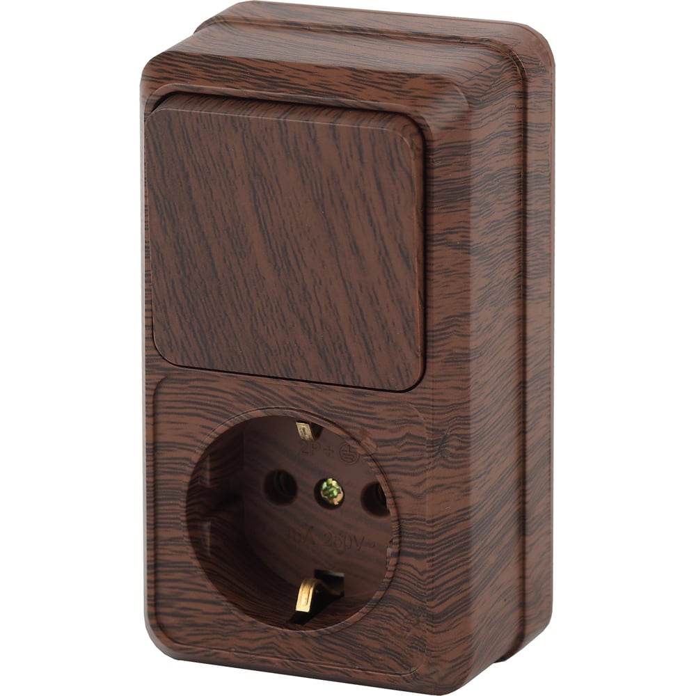 Изображение товара Блок: розетка с выключателем Intro Quadro вертикальный 16А-250В, IP20, открытая установка, венге, Б0053886