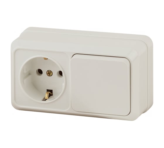 Изображение товара Бло: розетка с выключателем Intro Quadro 2-701-02 горизонтальный 16А-250В, IP20, открытая установка, слоновая кость, Б0053866