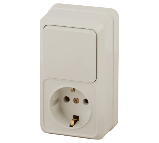 Изображение товара Блок: розетка с выключателем Intro Quadro вертикальный 16А-250В, IP20, открытая установка, слоновая кость, Б0053884