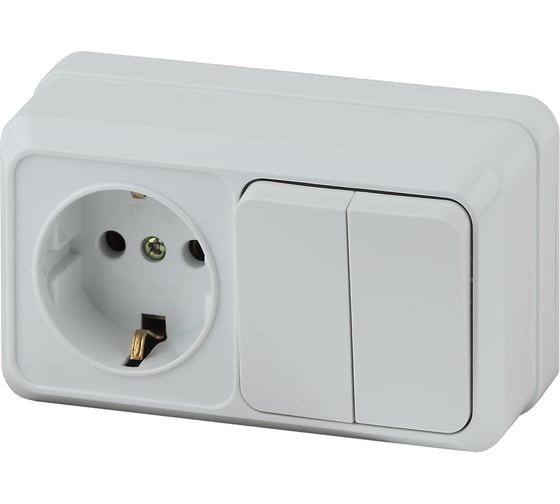 Изображение товара Блок: розетка  2-ым с выключателем Intro Quadro горизонтальный 16А-250В, IP20, открытая установка, белый, Б0053873