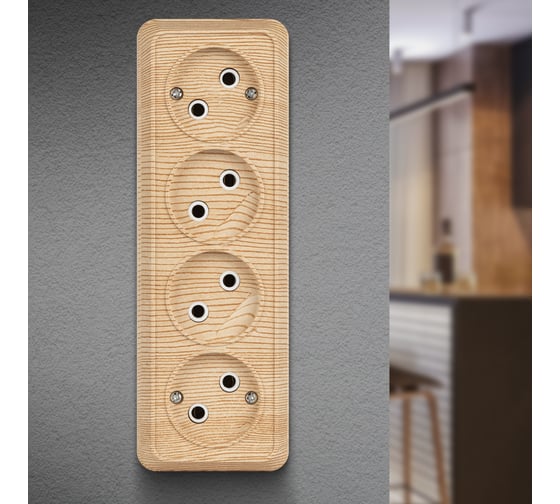 Изображение товара Розетка Intro Quadro 2-207-11 без заземления, четырехместная, 4х2P, 16А-250В, IP20, ОУ, сосна, Б0053836