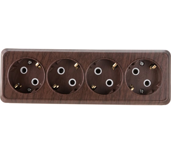 Изображение товара Розетка Intro Quadro с заземлением четырёхместная 4x2P+E, 16А-250В, IP20, открытая установка, венге, Б0053842