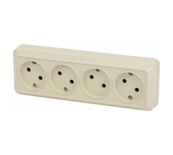 Изображение товара Розетка Intro Quadro без заземл четырехместная 4x2P, 16А-250В, IP20, открытая установка, слоновая кость, Б0053831