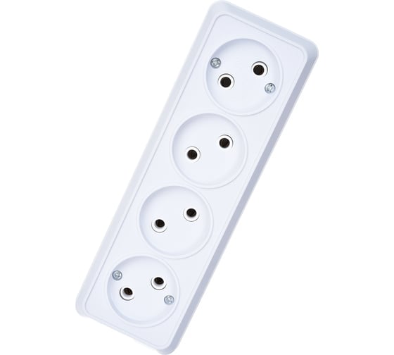 Изображение товара Розетка Intro Quadro без заземления четырехместная 4x2P, 16А-250В, IP20, открытая установка, белый, Б0053829