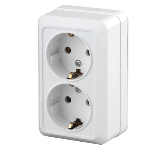 Изображение товара Розетка Intro Quadro с заземлением двойная 2x2P+E Schuko, 16А-250В, IP20, открытая установка, белый, Б0053800