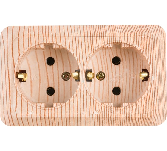 Изображение товара Розетка Intro Quadro с заземлением двойная 2x2P+E Schuko, 16А-250В, IP20, открытая установка, сосна, Б0053807