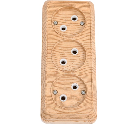 Изображение товара Розетка Intro Quadro 2-205-11 без заземления трехместная 3x2P, 16А-250В, IP20, открытая установка, сосна, Б0053817