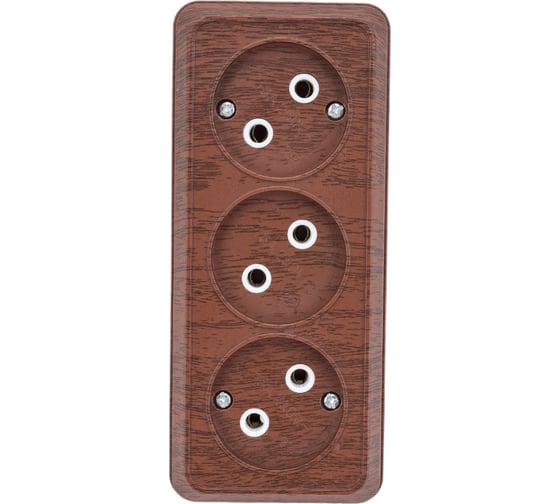 Изображение товара Розетка Intro Quadro 2-205-10 без заземления трехместная 3x2P, 16А-250В, IP20, открытая установка, венге, Б0053815