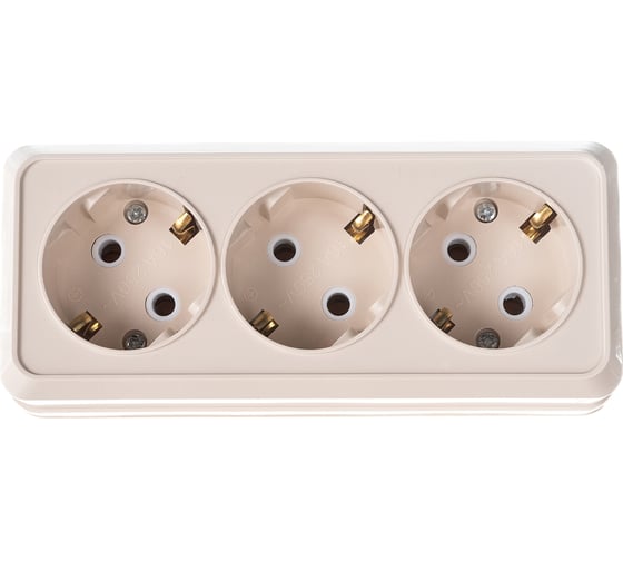 Изображение товара Розетка Intro Quadro с заземлением трехместная 3x2P+E, 16А-250В, IP20, открытая установка, слоновая кость, Б0053821
