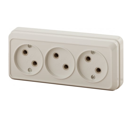 Изображение товара Розетка Intro Quadro без заземления трехместная 3x2P, 16А-250В, IP20, открытая установка, слоновая кость, Б0053813