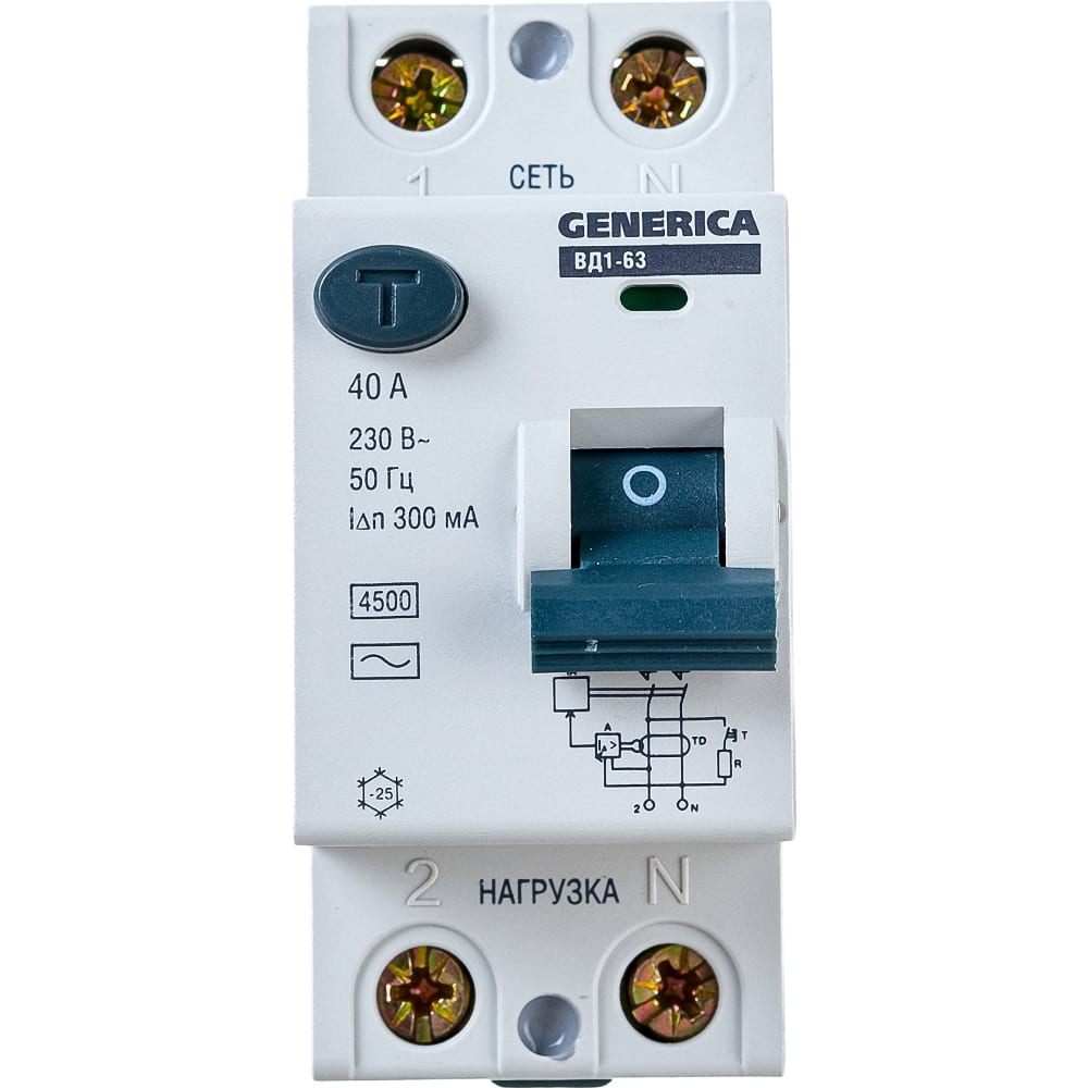 Дифференциальный выключатель GENERICA удлинитель на катушке 4х40м 10а ip20 ук40 2p pe 3х1 термозащита generica wkp10 10 04 40 g