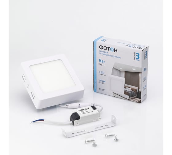 Изображение товара Светодиодный накладной светильник ФОТОН квадратный CLO- 6W4200K-S 24732