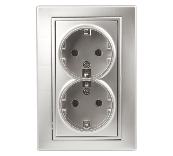 Изображение товара Двойная розетка Intro Plano с заземлением 2x2P+E Schuko, 16А-250В, IP20, СУ, алюминий, Б0053917
