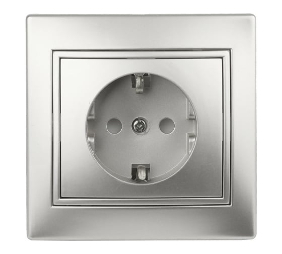 Изображение товара Розетка Intro Plano с заземлением 2P+E Schuko со шторками, 16А-250В, IP20, СУ, алюминий, Б0053926