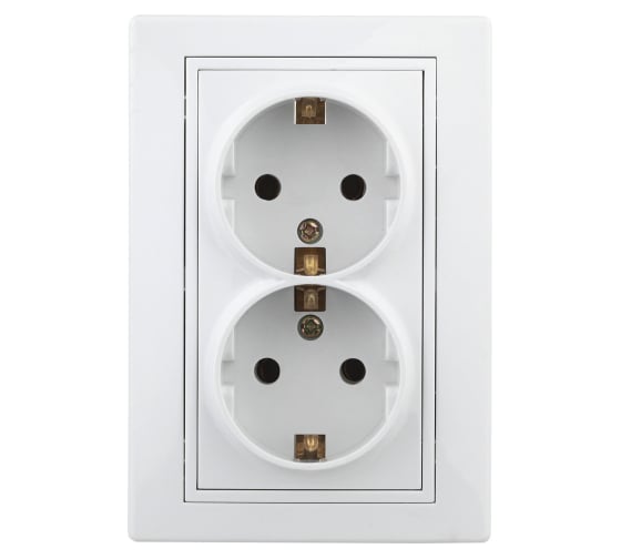 Изображение товара Двойная розетка Intro Plano с заземлением 2x2P+E Schuko со шторками, 16А-250В, IP20, СУ, белый, Б0053933
