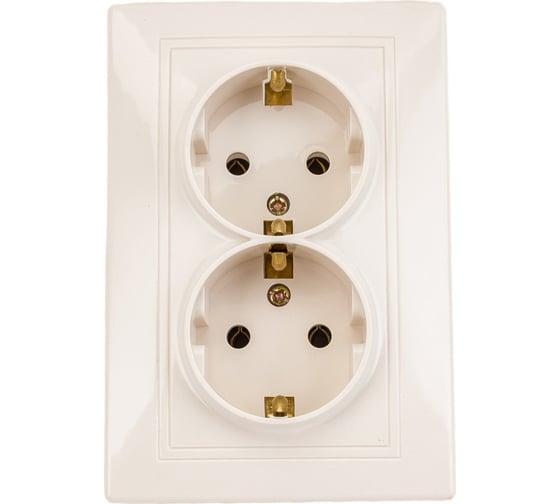 Изображение товара Двойная розетка Intro Plano с заземлением 2x2P+E Schuko, 16А-250В, IP20, СУ, слоновая кость, Б0053916