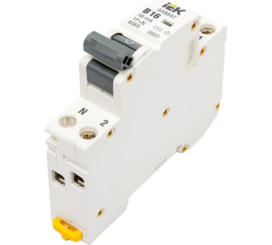Изображение товара Автоматический выключатель дифференциального тока IEK ARMAT B06S 1P+NP B16 30мА тип AC (18мм) AR-B06S-1N-B16C030