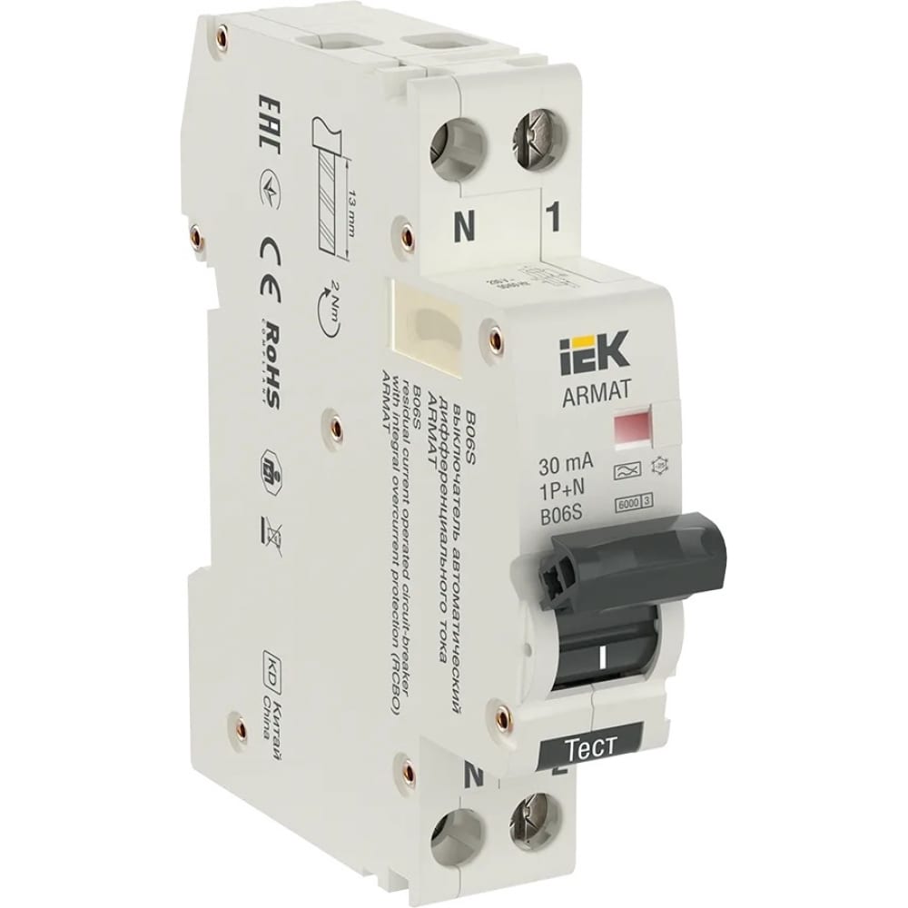 Автоматический выключатель дифференциального тока IEK - AR-B06S-1N-C06C030