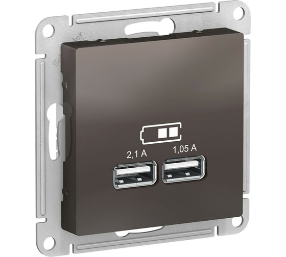 Изображение товара USB розетка Systeme Electric AtlasDesign Мокко 5В, 1 порт x 2,1 А, 2 порта х 1,05 А SE ATN000633