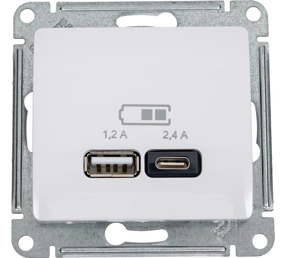 Изображение товара USB розетка Systeme Electric Glossa Белый A+С, 5В/2,4 А, 2x5В/1,2 А GSL000139