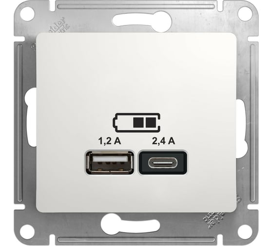 Изображение товара USB розетка Systeme Electric Glossa Белый A+С, 5В/2,4 А, 2x5В/1,2 А GSL000139