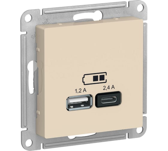 Изображение товара USB розетка Systeme Electric Glossa Молочный A+С, 5В/2,4А, 2x5В/1,2 А GSL000939