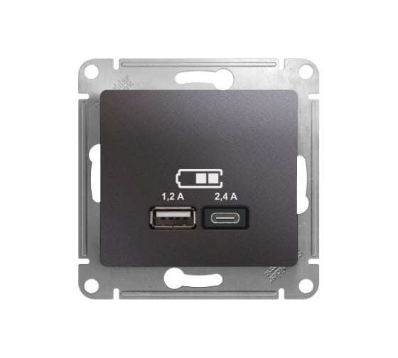 Изображение товара USB розетка Systeme Electric Glossa Графит A+С, 5В/2,4А, 2x5В/1,2 А GSL001339