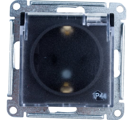 Изображение товара Розетка Systeme Electric AtlasDesign Aqua Карбон, с заземлением, со шторками, с прозрачной крышкой, 16А, IP44 ATN441046