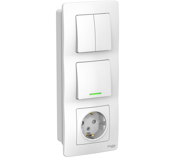 Изображение товара Внутренний блок Systeme Electric Blanca розетка с заземлением 16А, 250В+1-клавишный выключатель+2-клавишный выключатель SE BLNBS101211