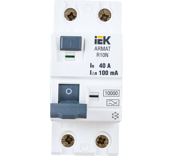 Изображение товара Выключатель дифференциального тока IEK ARMAT R10N 2P 40А 100мА тип A AR-R10N-2-040A100