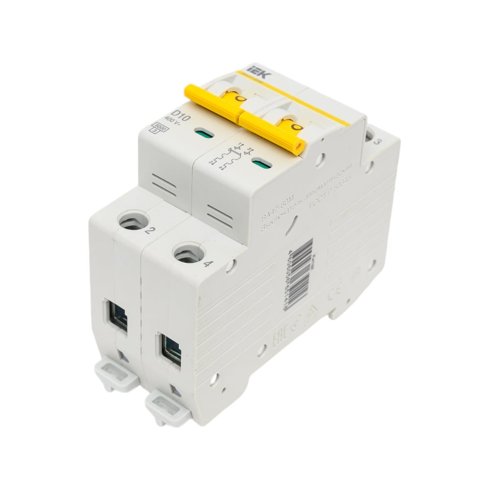 Изображение товара Автоматический выключатель IEK ВА47-60М 2Р 10А 6кА D модульный на DIN-рейку