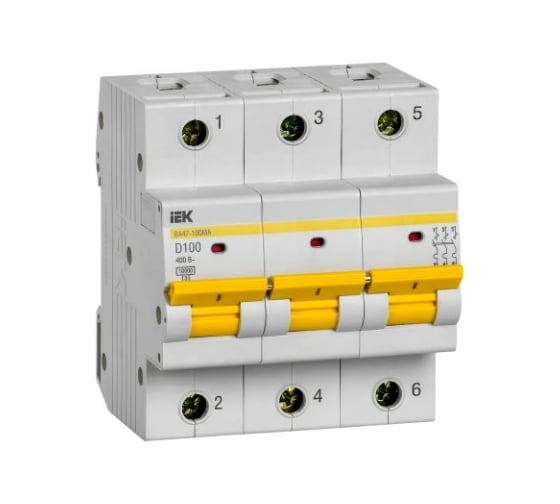 Изображение товара Автоматический выключатель IEK ВА47-100МА без тепл. расцеп. 3P 100А 10кА D MVA43-3-100-D